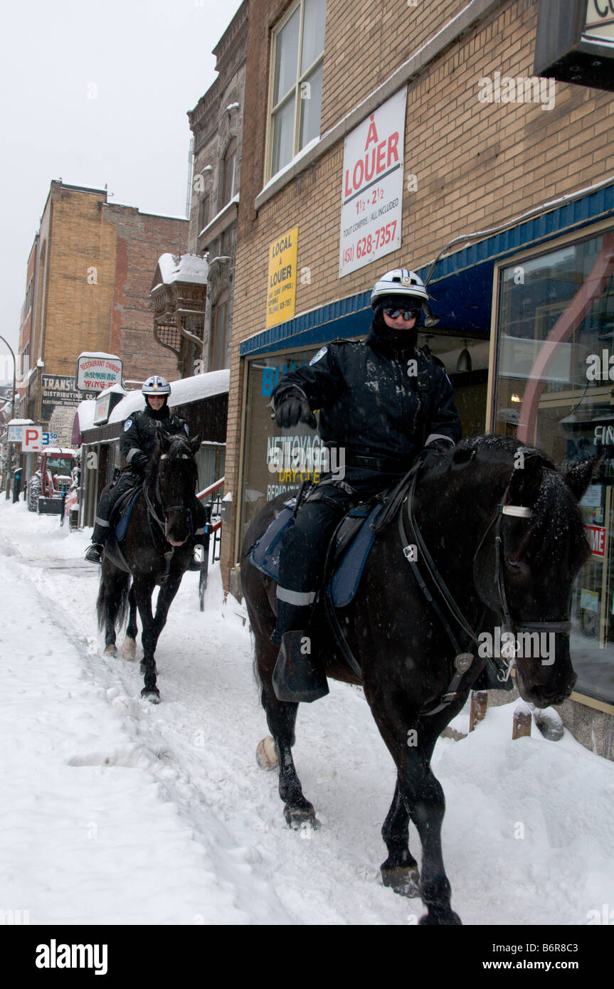 Police officers patrolling on horses in Park Avenue Montreal Canada Stock Photo