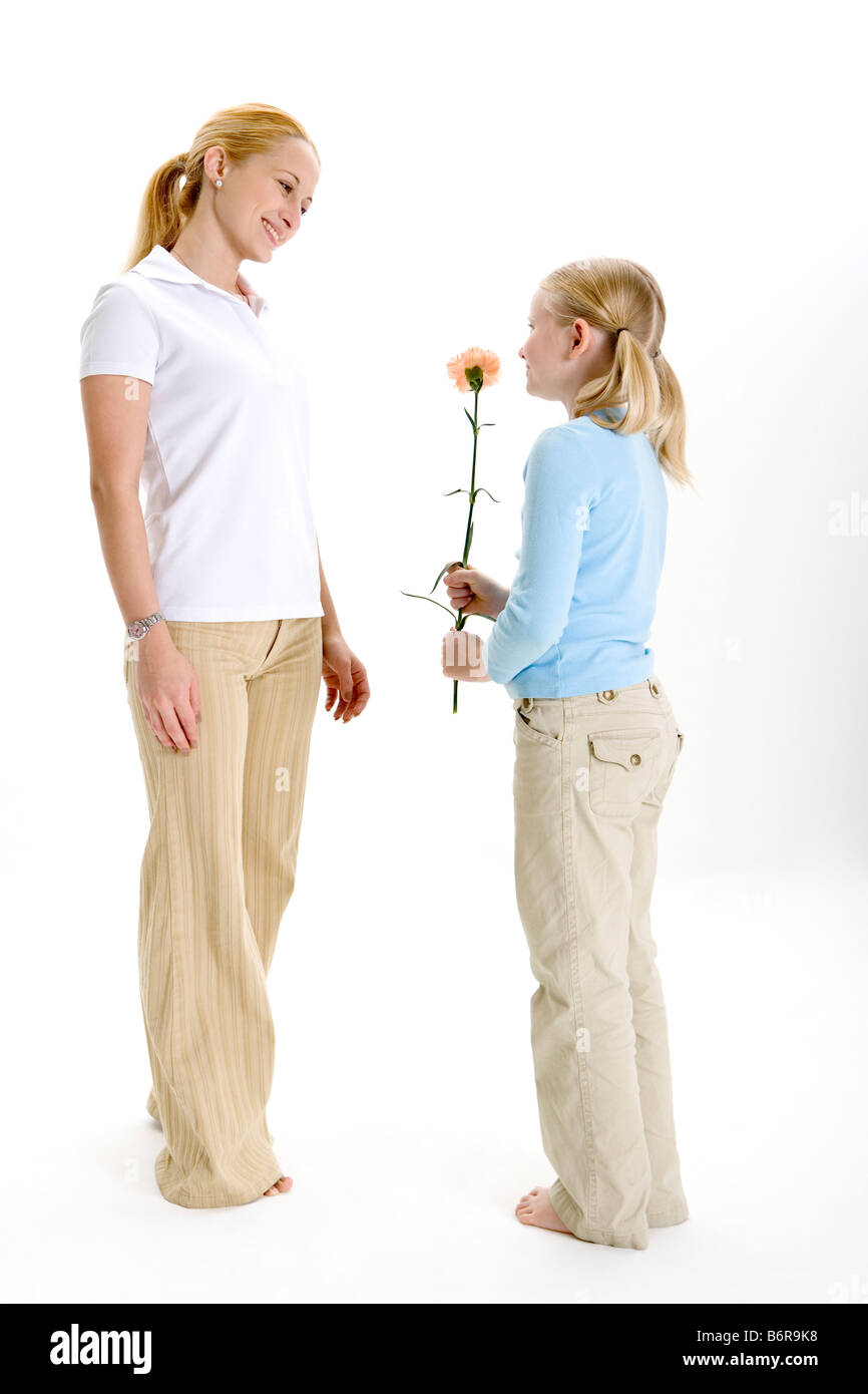 Daughter sending single flower to mother on Mother s day happy side