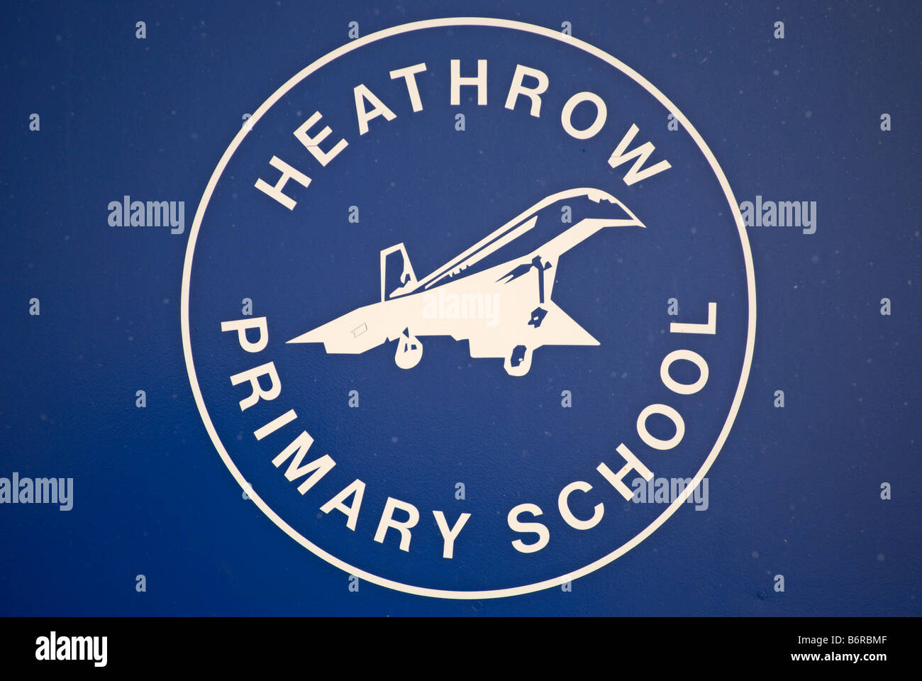 logo of heathrow primary school, near heathrow airport, london, england, a school threatened by airport expansion Stock Photo