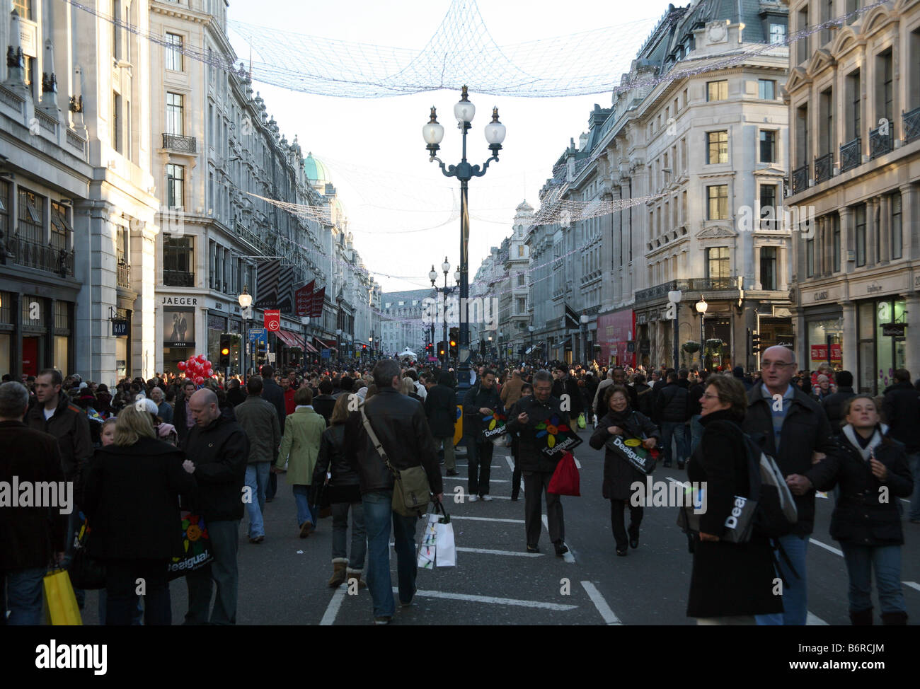 Traffic-free Christmas shopping day in Regent Street, London Stock Photo