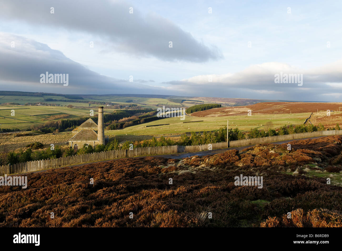 Disused water pumping station near Sikehead Dam above Blanchland in North Pennines Stock Photo