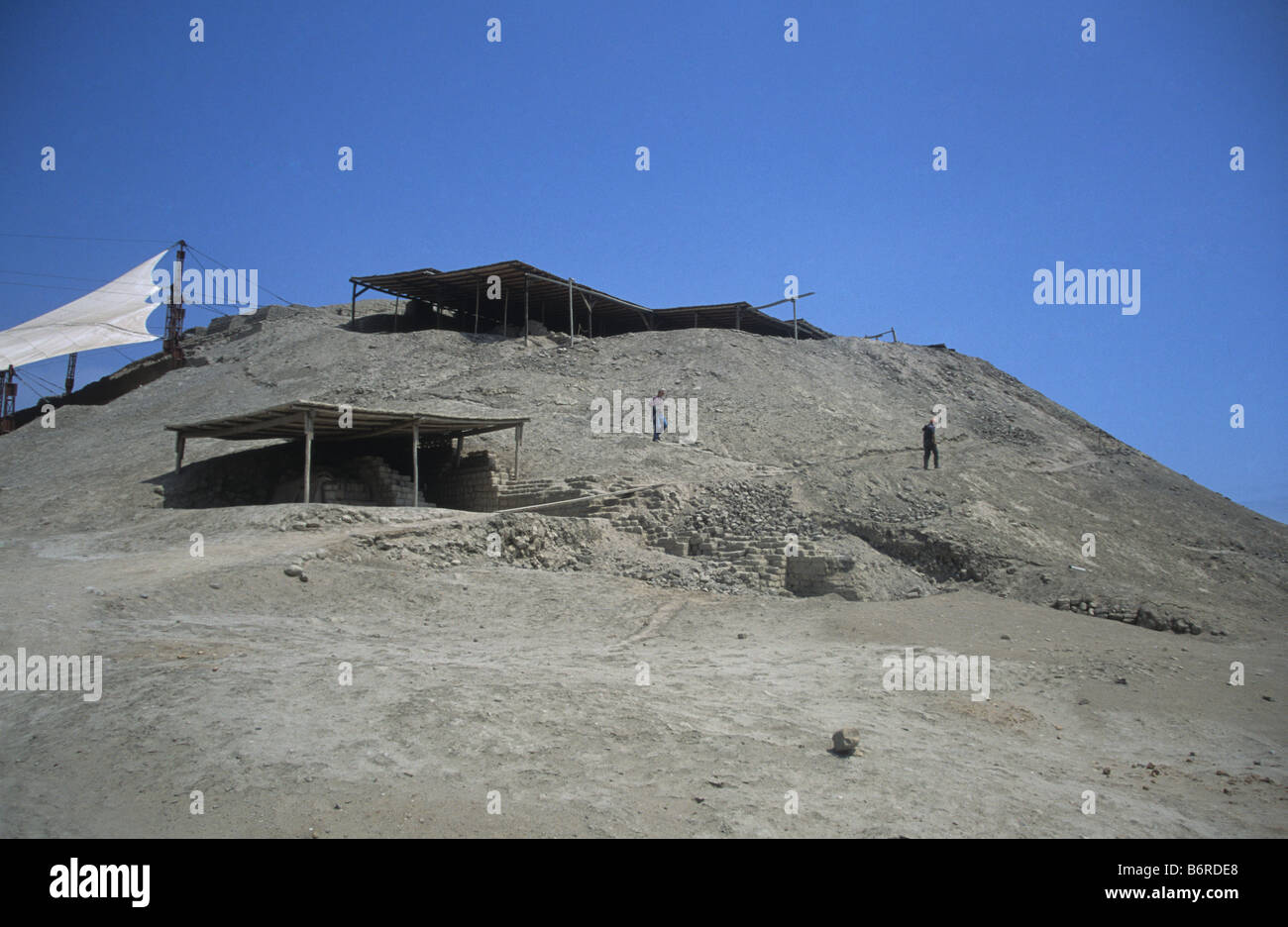 Partially excavated main pyramid of Huaca El Brujo, near Trujillo, Peru Stock Photo