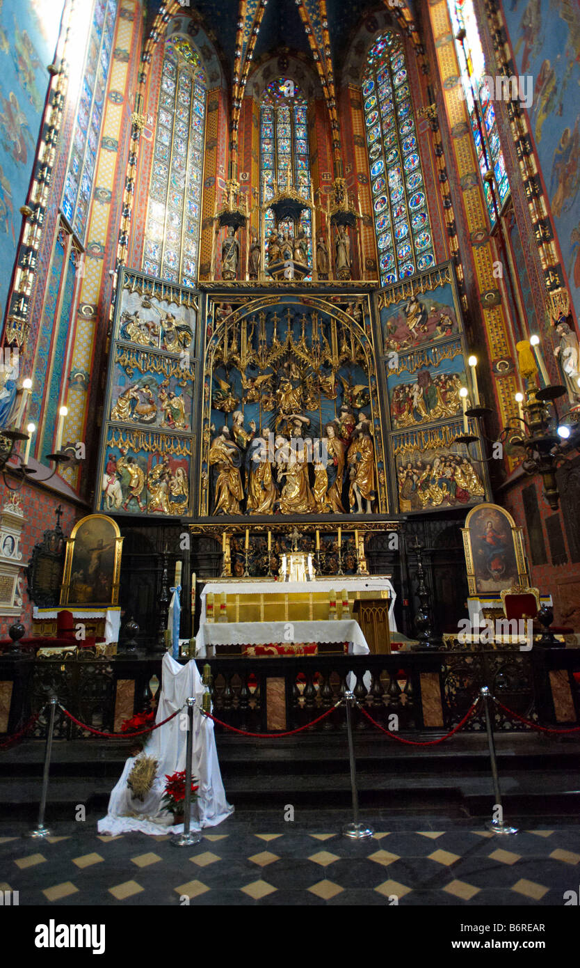 St Marys Church Interior Krakow Poland Stock Photo