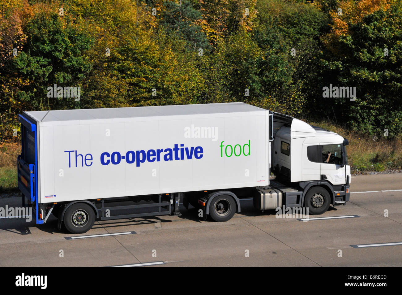 Co op food supply chain articulated delivery trailer & hgv lorry truck used for food distribution to co operative supermarket stores Essex England UK Stock Photo