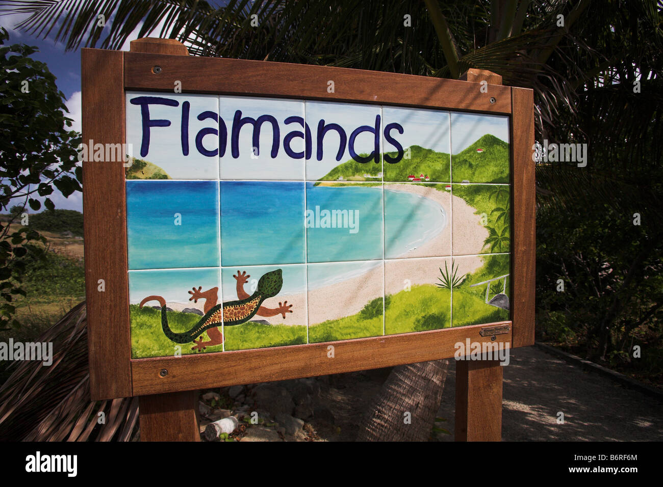 Sign for the beach at Anse des Flamands St Barthelemy or St Barth or St Barts, West Indies