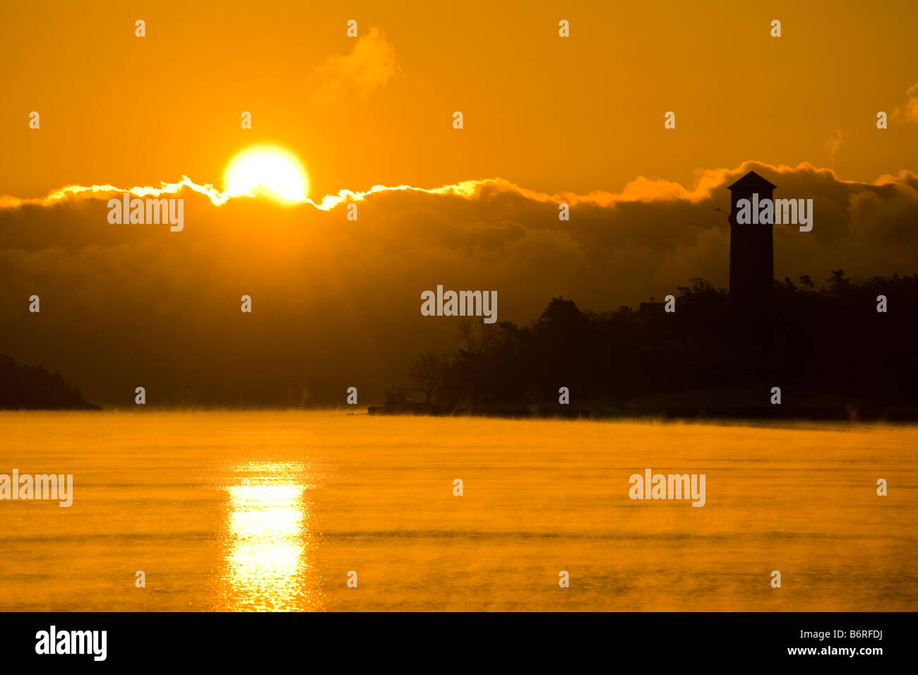 Sunrise behind Dingle Tower on the Northwest Arm, Halifax, Nova Scotia