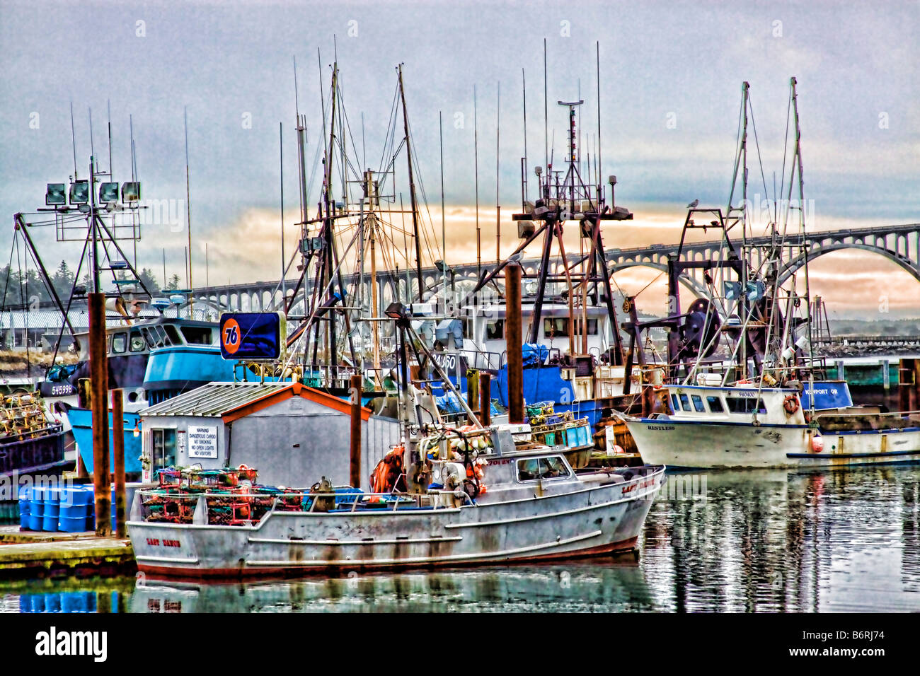 Photo illustration painterly effect of fishing boats on the Oregon