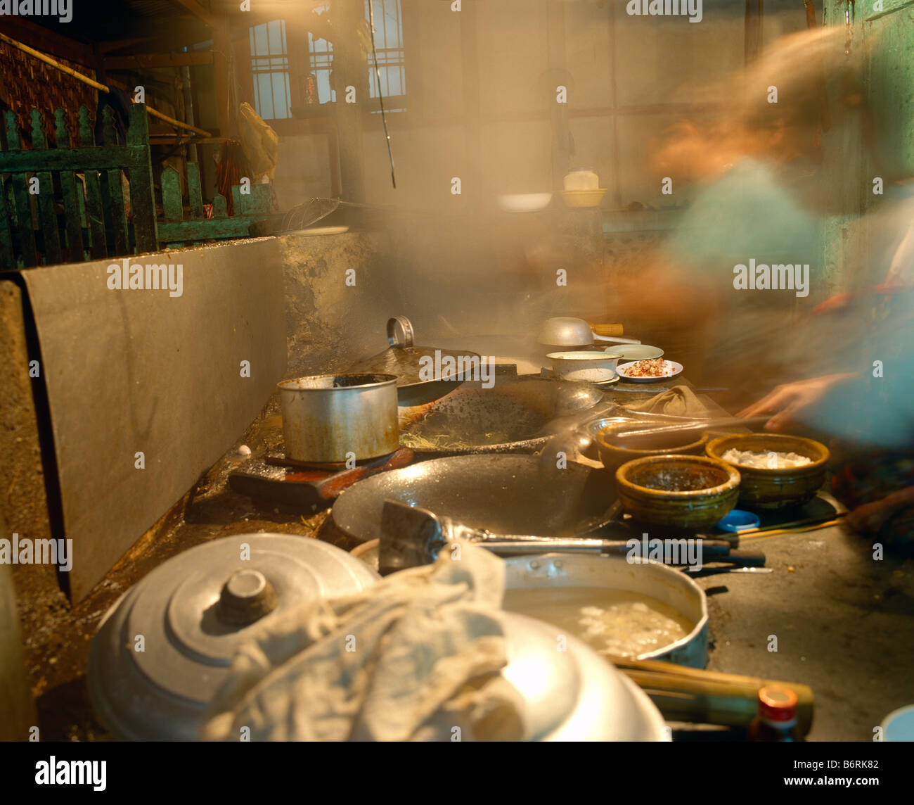 steaming kitchen of a restaurant in a village dampfende Restaurantküche in einem Dorf Stock Photo