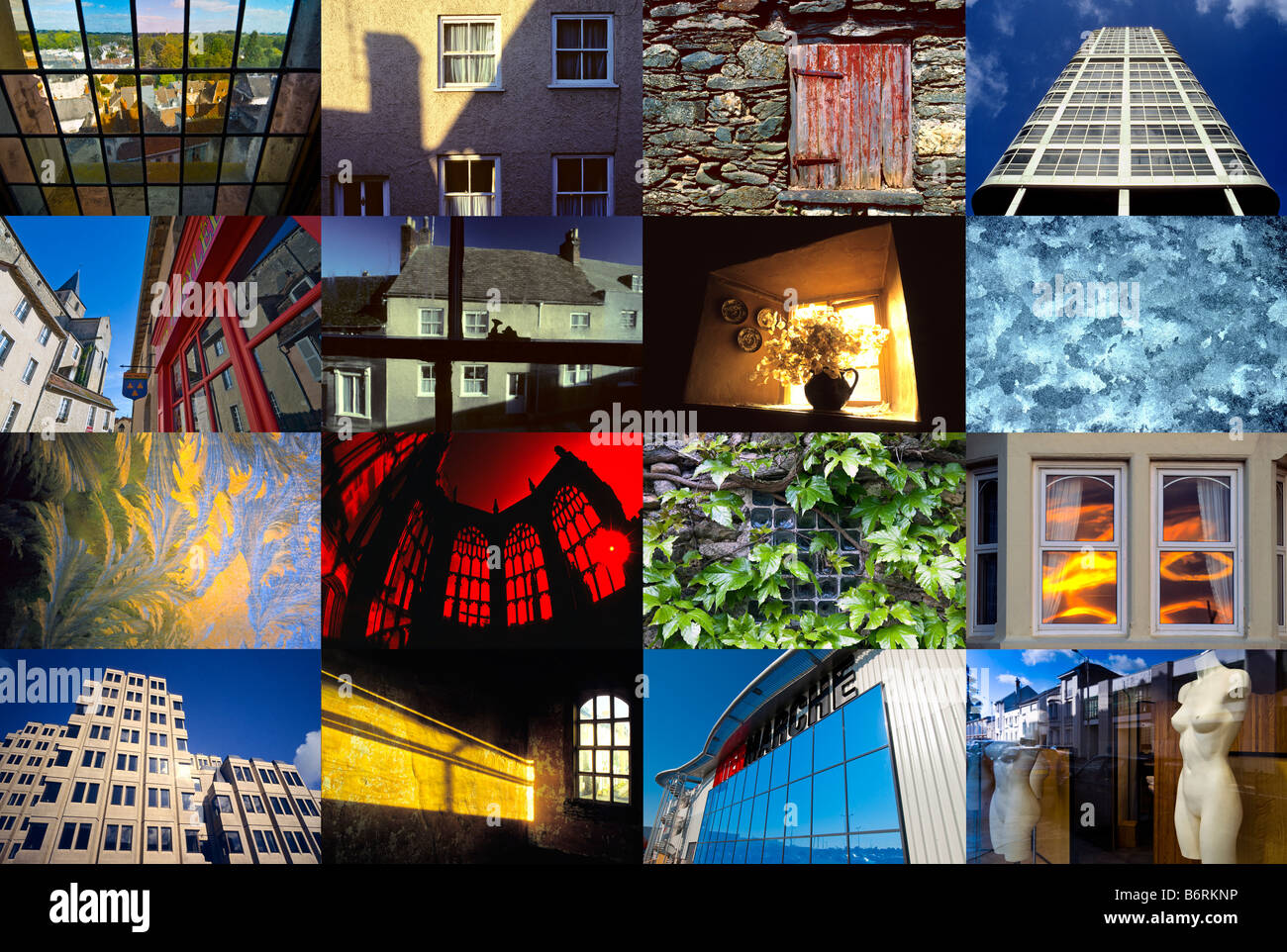 Multiple 16 x Image horizontal montage of Windows. Stock Photo