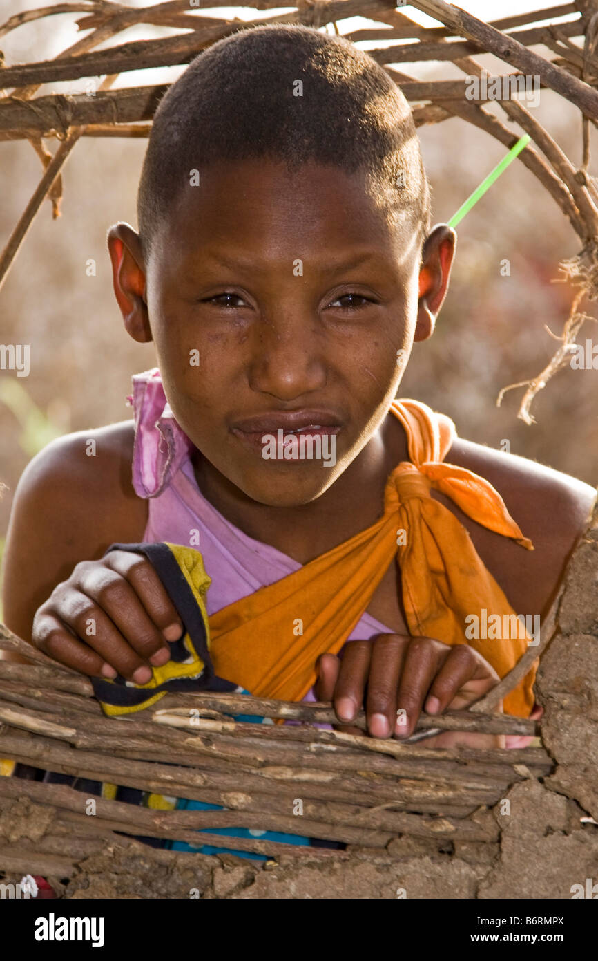 Girl, Masai Mara Game Park Kenya Africa Stock Photo