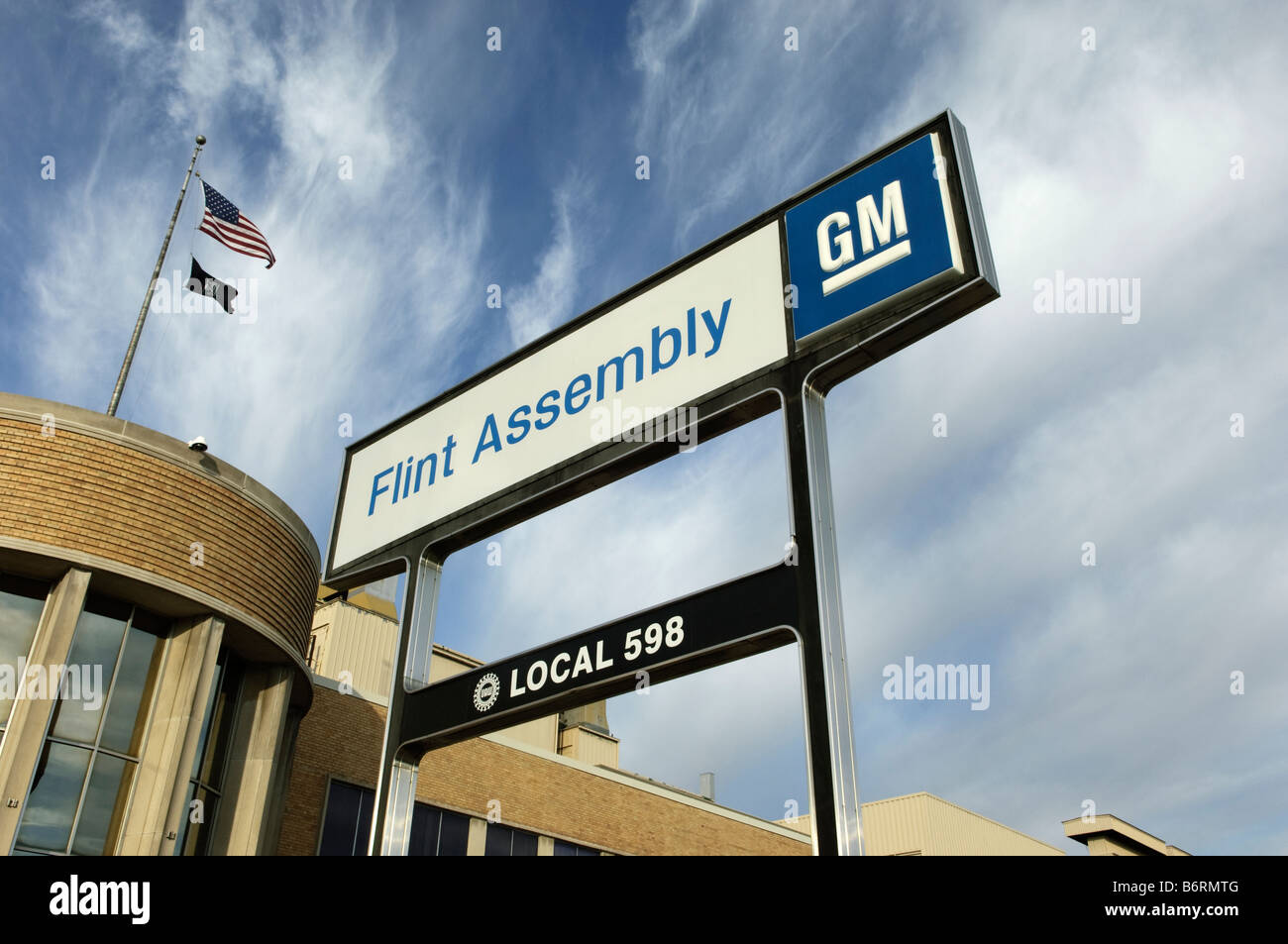 General Motors Flint Assembly factory building and sign in Flint Michigan USA. Stock Photo