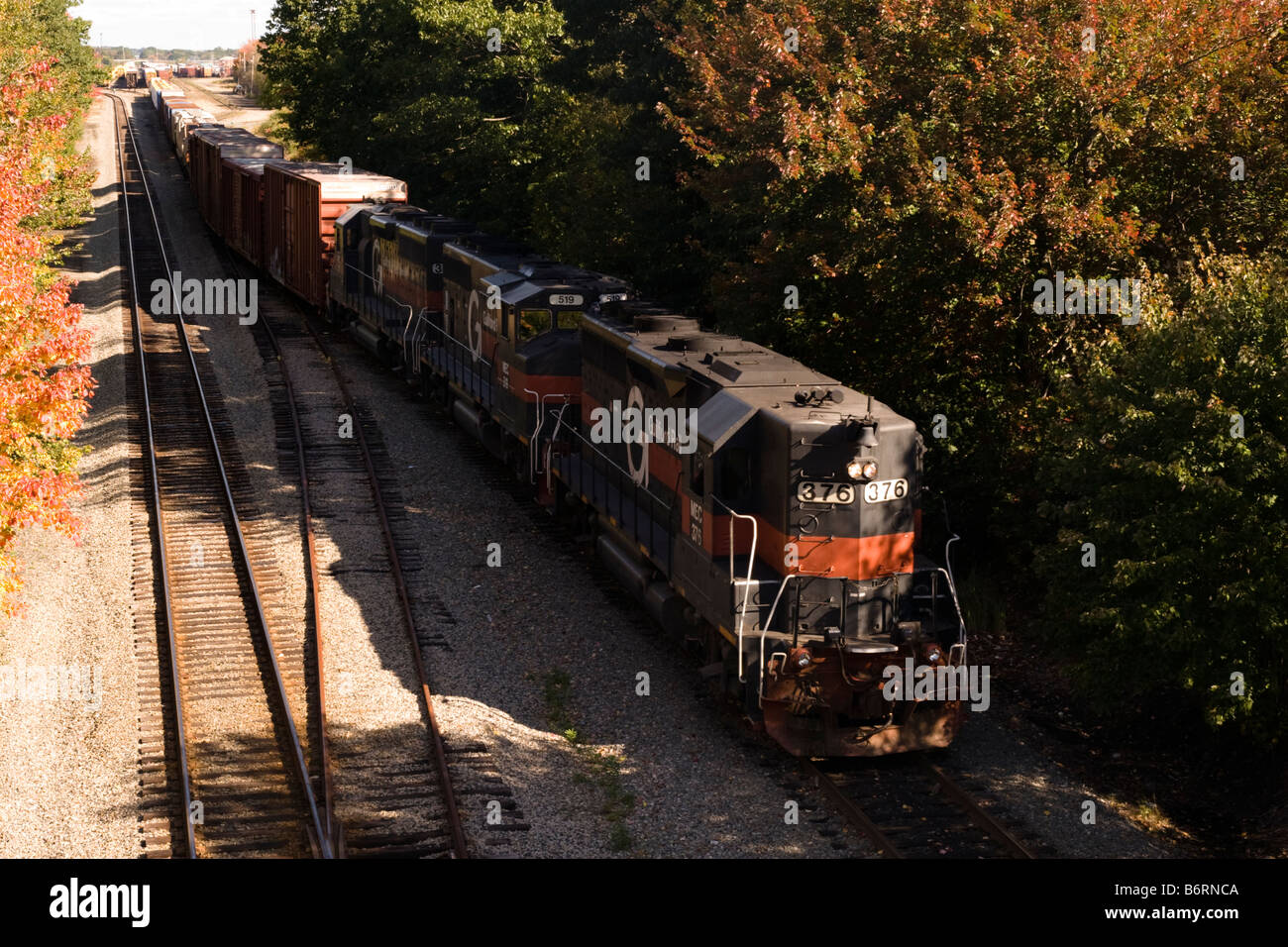 Guilford Rail System Diesel head freight train at Rigby