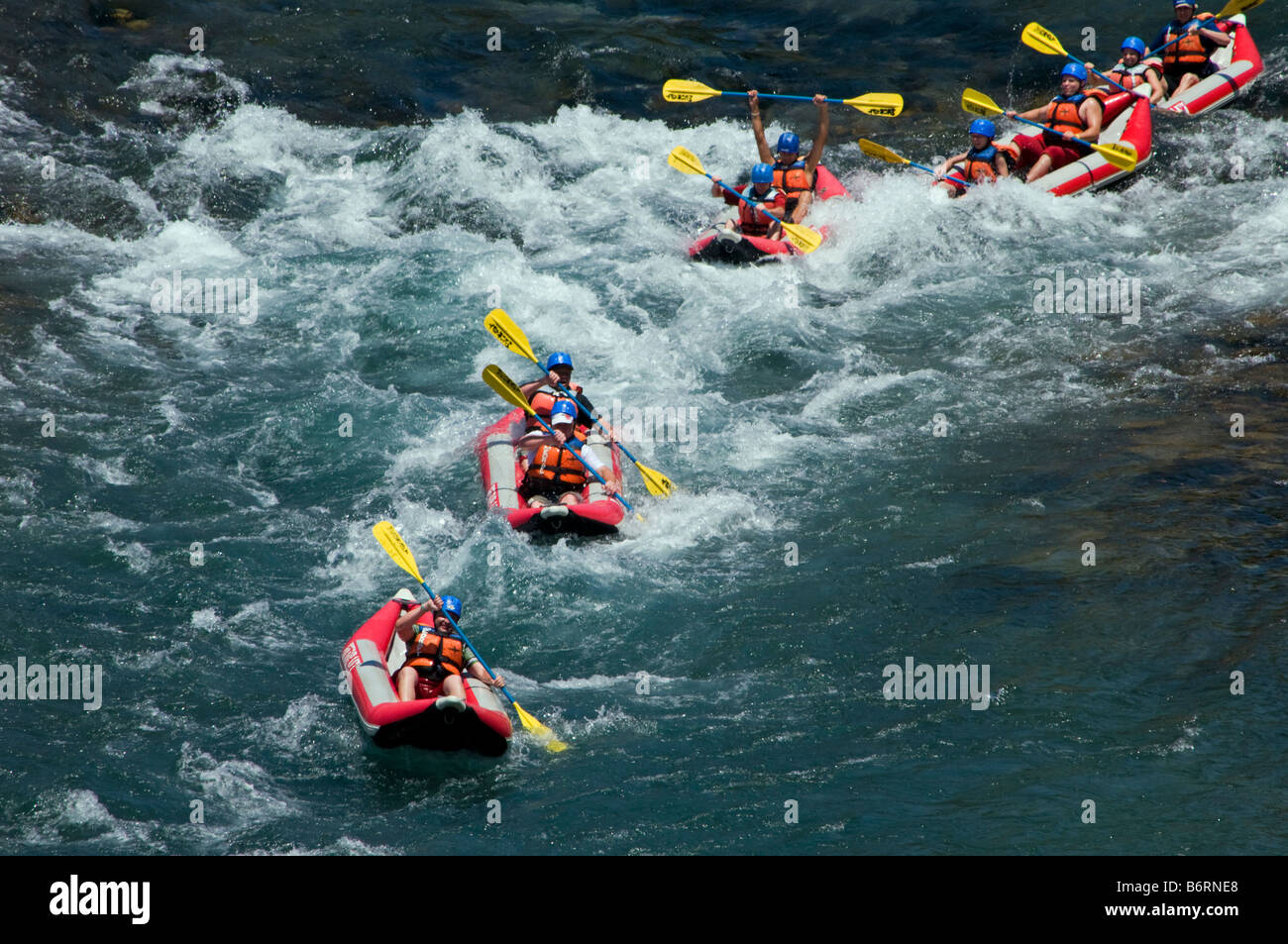Rafting on River at Koprulu Canyon, Antalya, Southern Coast of Turkey Stock Photo