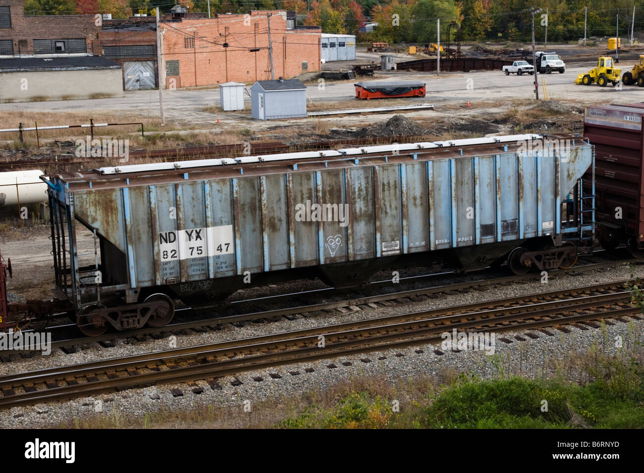 Hopper Car being switched in Rigby Rail Yard South Portland ME Maine USA Stock Photo