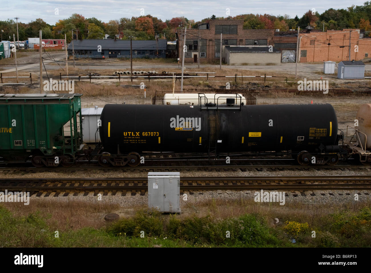 Tank car being switched in Rigby Rail Yard South Portland ME Maine USA Stock Photo