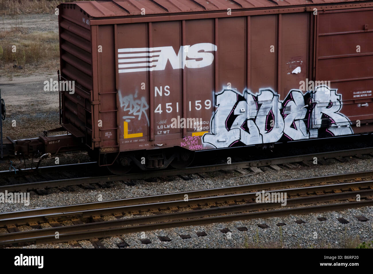 Norfolk Southern boxcar being switched in Rigby Rail Yard South Portland ME Maine USA Stock Photo