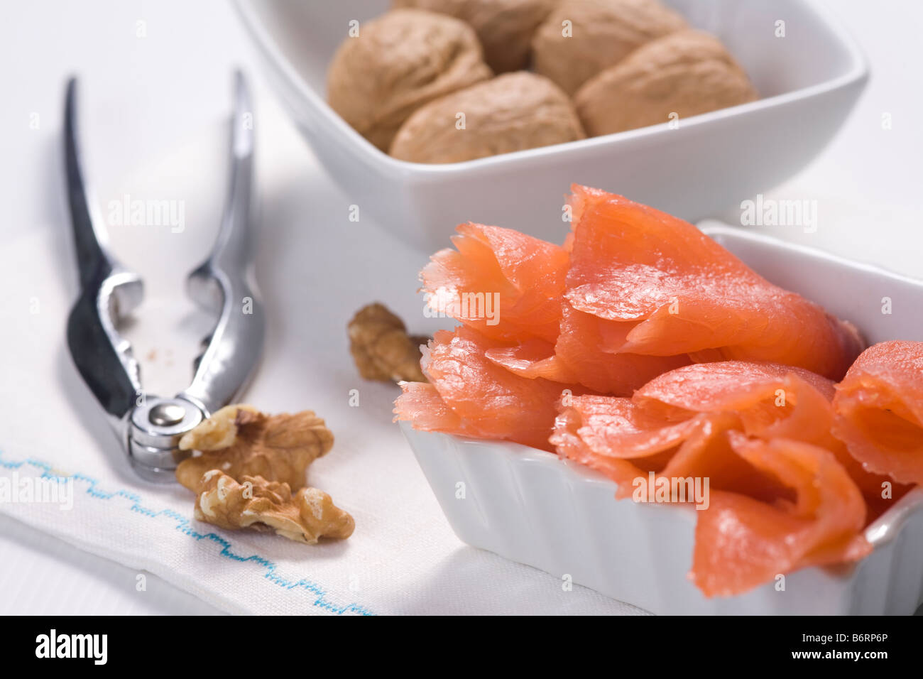 Omega 3 food smoked salmon and walnuts Stock Photo Alamy