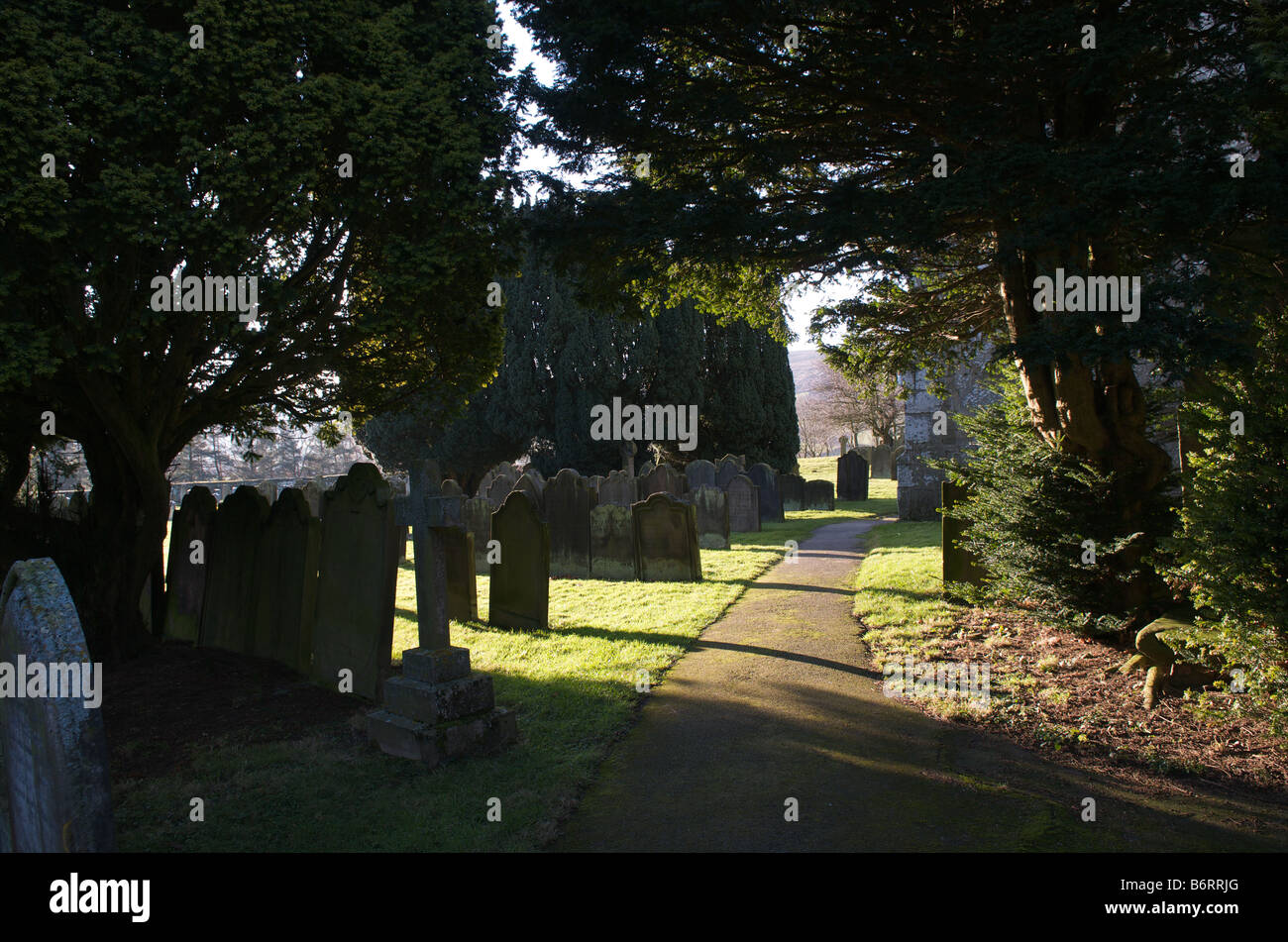 Pathway down to Danby church Stock Photo