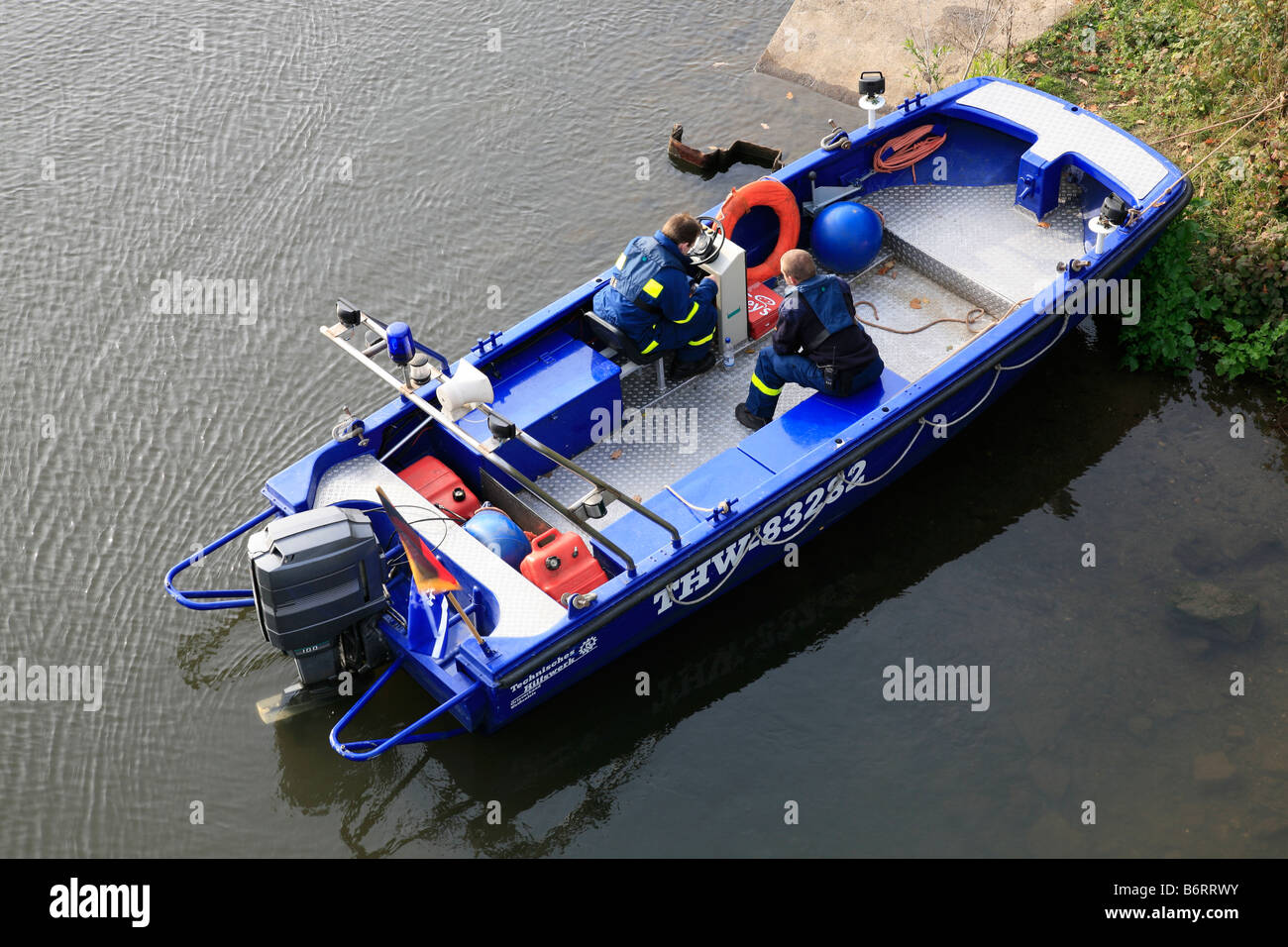 lifeboat of technical help Germany; THW, Rettungsboot des Technischen Hilfswerk Deutschland Stock Photo