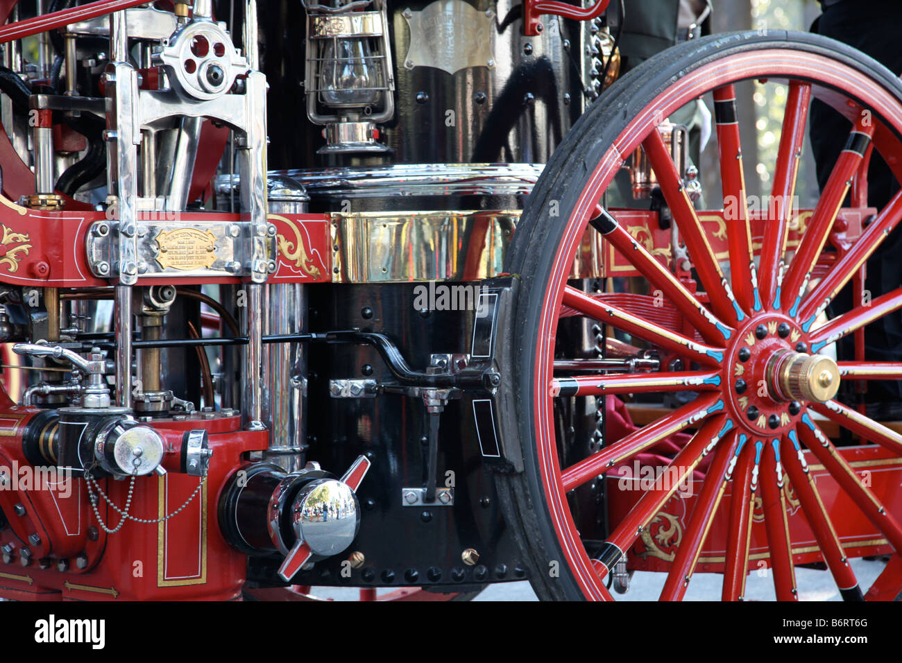 Antique fire engine wheel Rose Parade New years day Pasadena California USA Stock Photo
