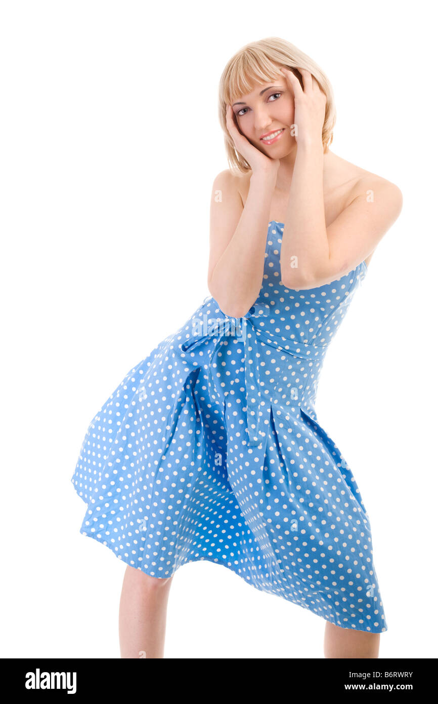 Dancing girl in blue dress on isolated white Stock Photo Alamy