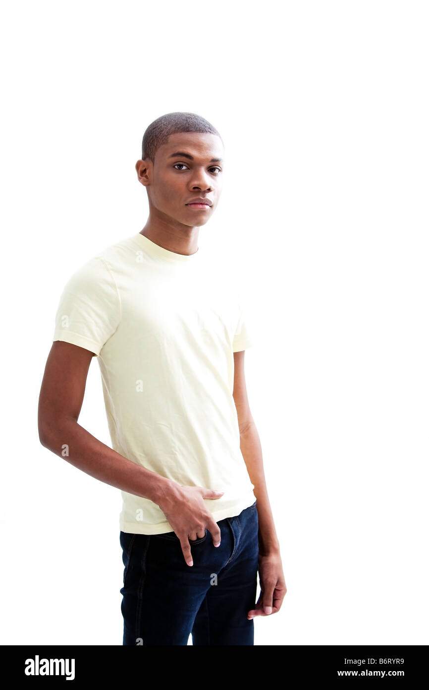 Man with yellow shirt and jeans hi-res 