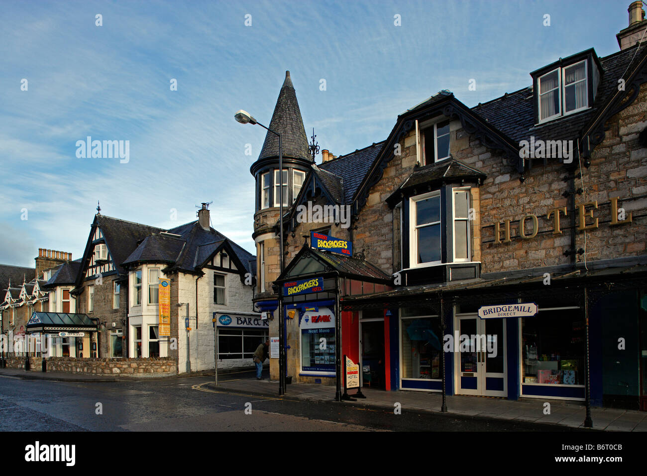 Pitlochry town in Tummel Valley fashonable Spa town in 19th century typical buildings Atholl Rd Perth Kinross Scotland UK Stock Photo