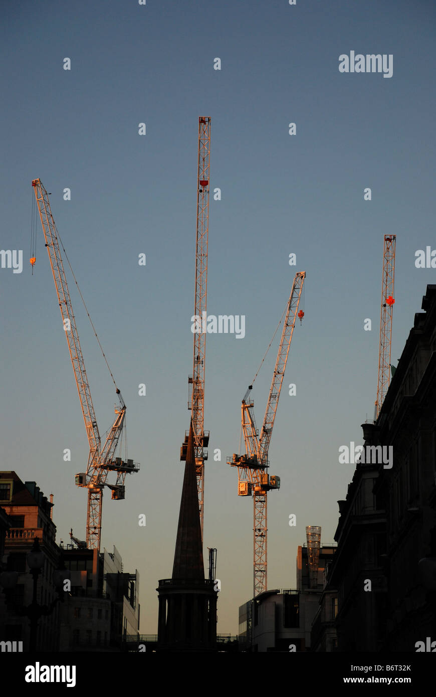 Tower Cranes at sunset, London Stock Photo Alamy