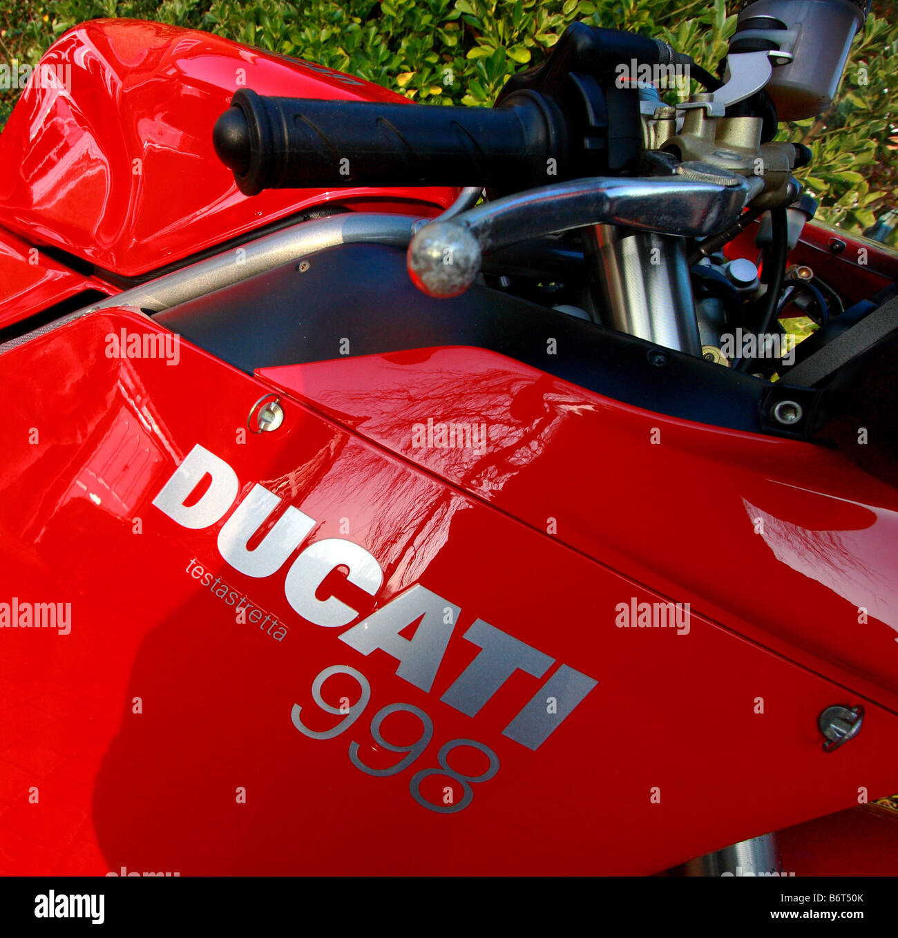 Detail of red Ducati 998 superbike Stock Photo