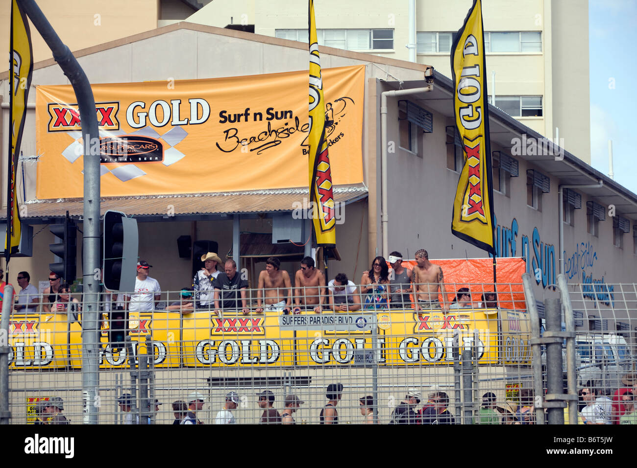 supporters in surfers paradise at indy 300 , aussie v8 supercars racing, gold coast Stock Photo