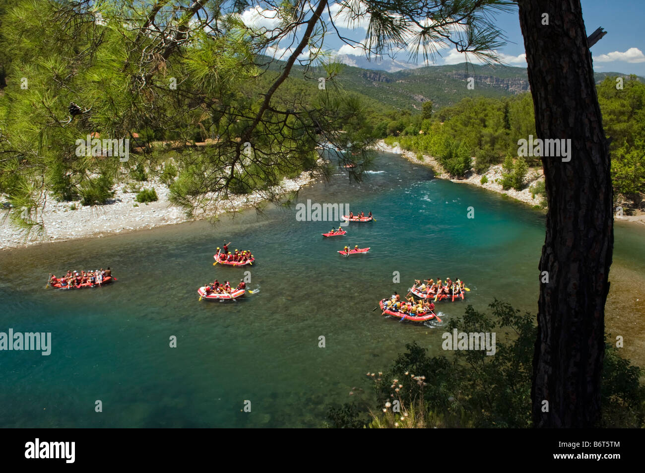 Rafting on River at Koprulu Canyon, Antalya, Southern Coast of Turkey Stock Photo