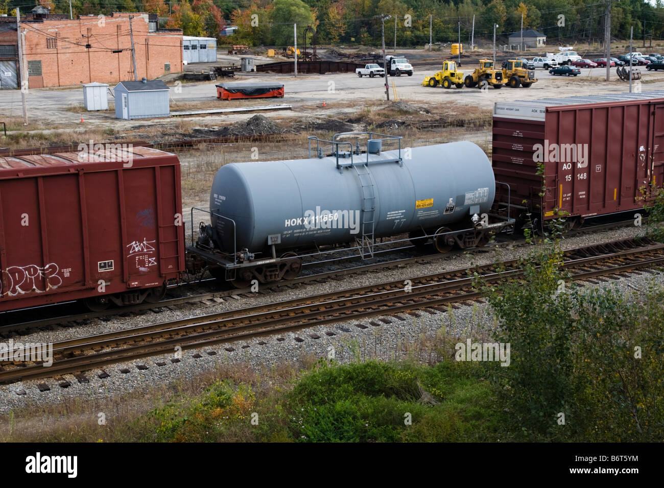 Tank car being switched in Rigby Rail Yard South Portland ME Maine USA Stock Photo