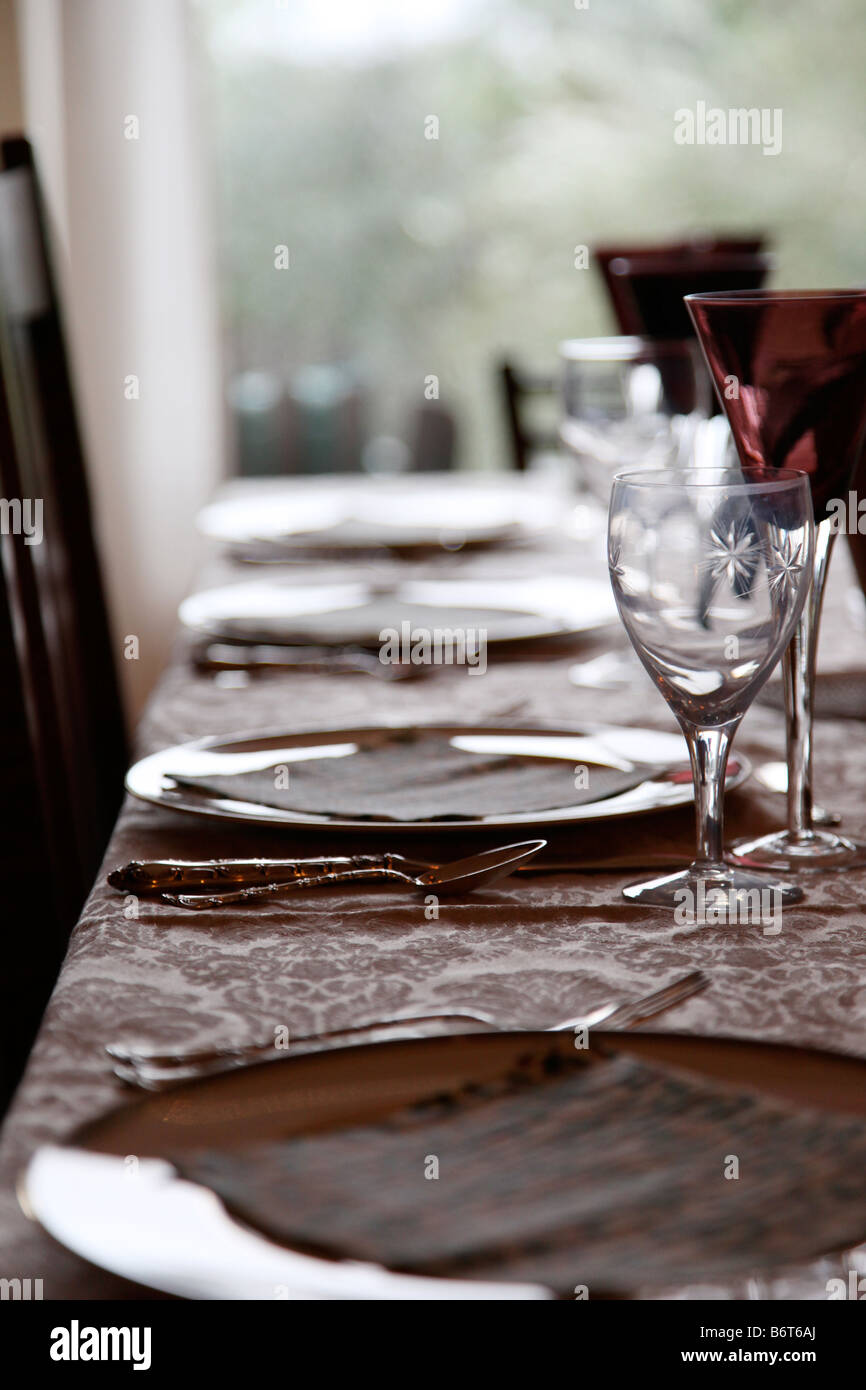 Table set for dinner party Stock Photo