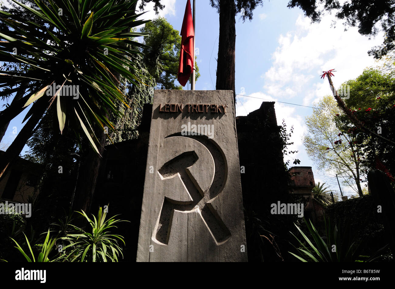 Grave of Leon Trotsky in patio of his house in Mexico City Stock Photo