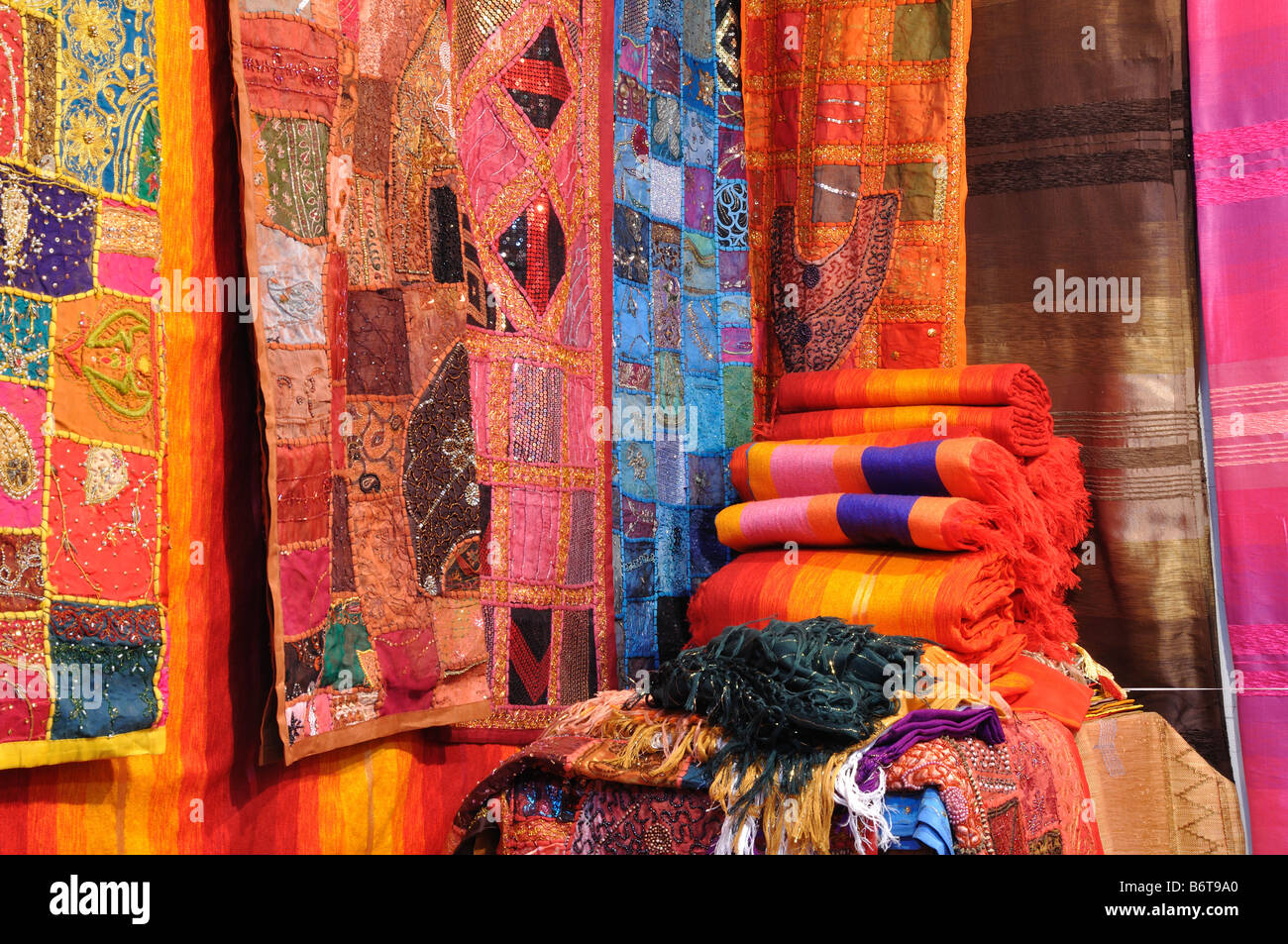 Traditional oriental fabrics in Fes, Morocco Stock Photo Alamy