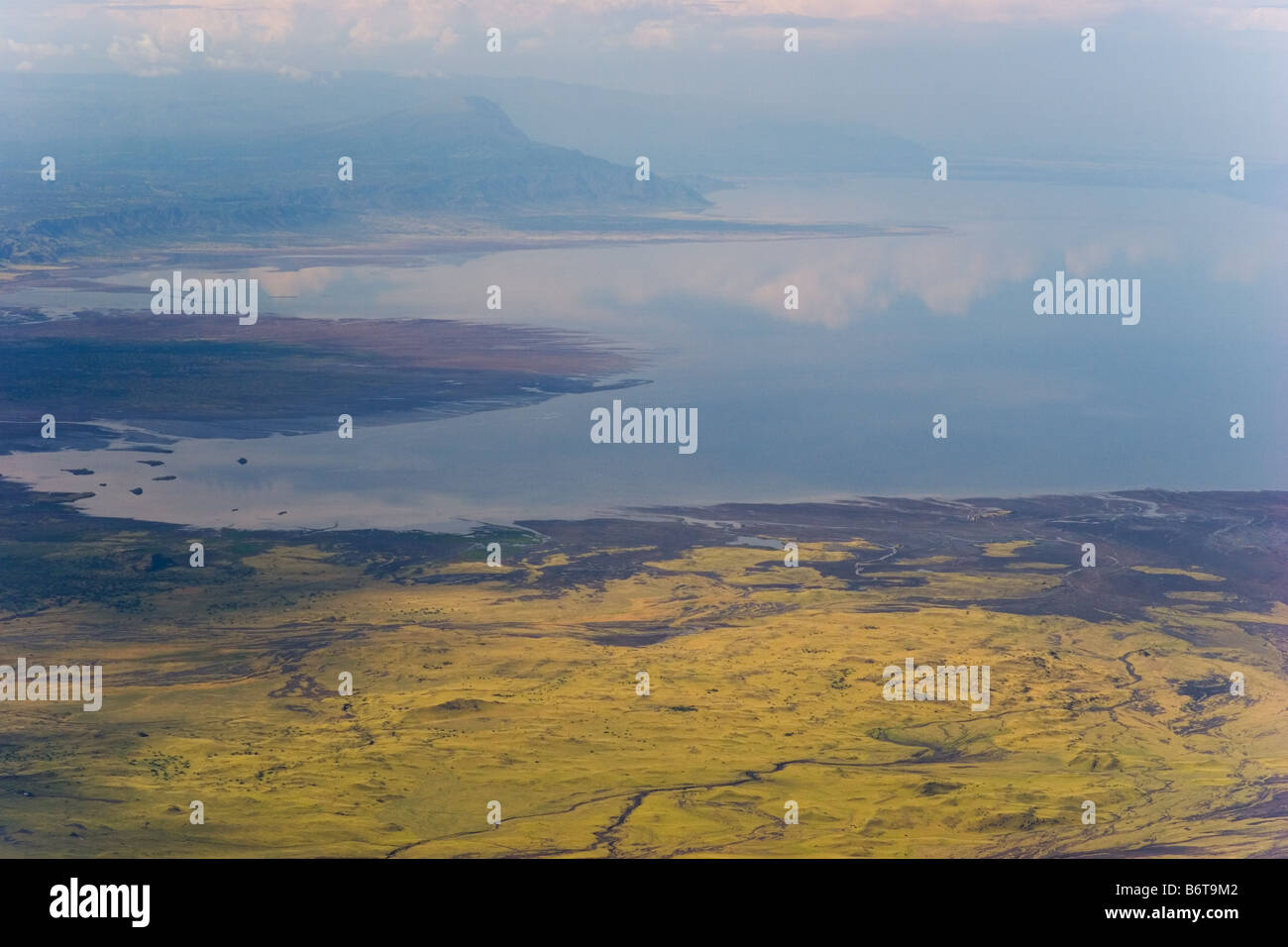 View onto Lake Natron soda lake in the Rift Valley of Tanzania Stock