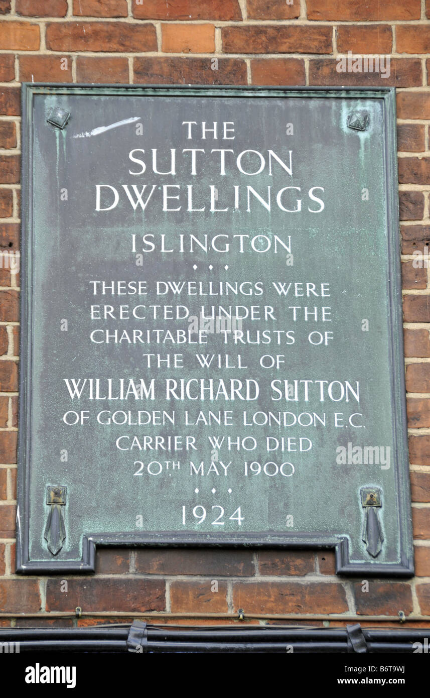 Plaque Sutton Dwellings Upper Street Islington London England UK Stock Photo