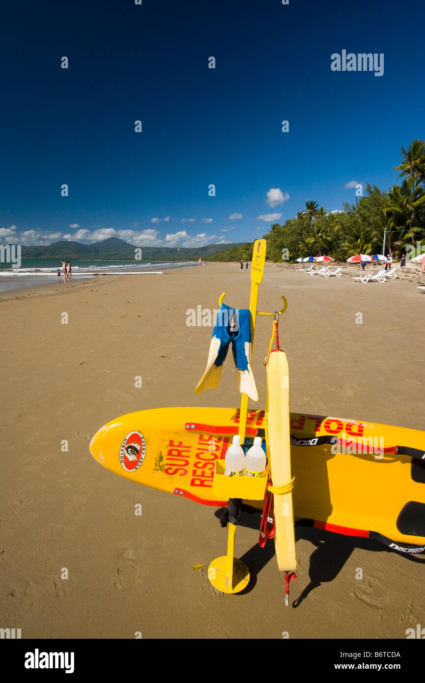 The iconic yellow surf ski is a well-known symbol of Australia's surf lifesavers. Port Douglas, Queensland, Australia Stock Photo