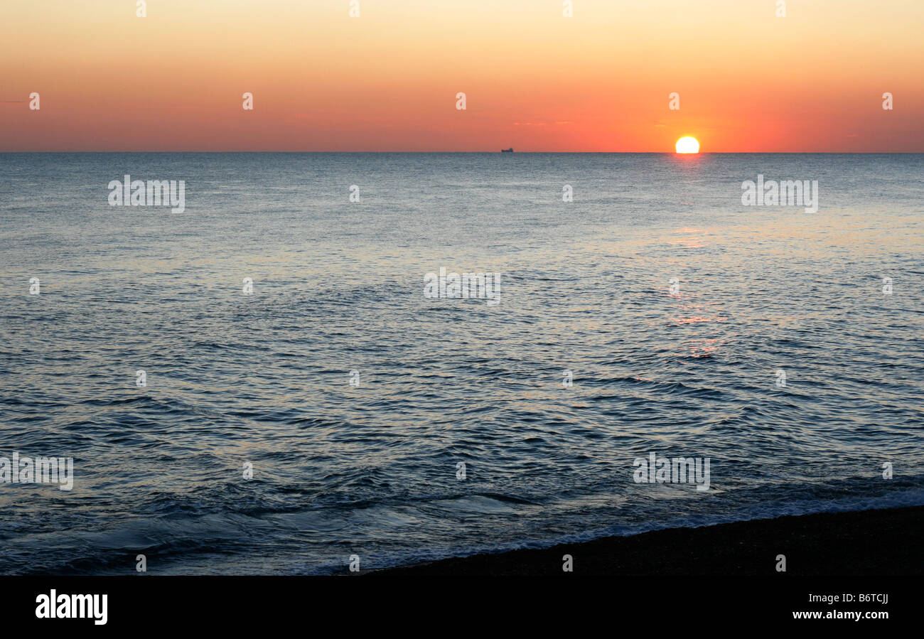 Sunset over the English Channel, Hove, East Sussex, England Stock Photo