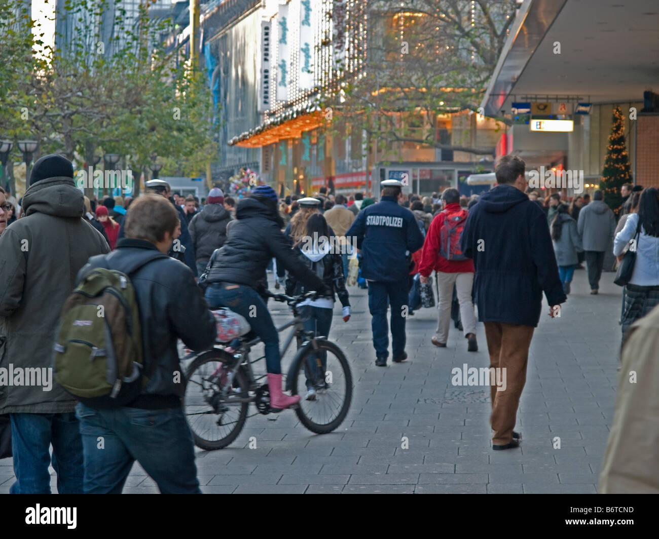 scramble in the pedestrian area in the shopping street Zeil in the city of Frankfurt am Main Stock Photo