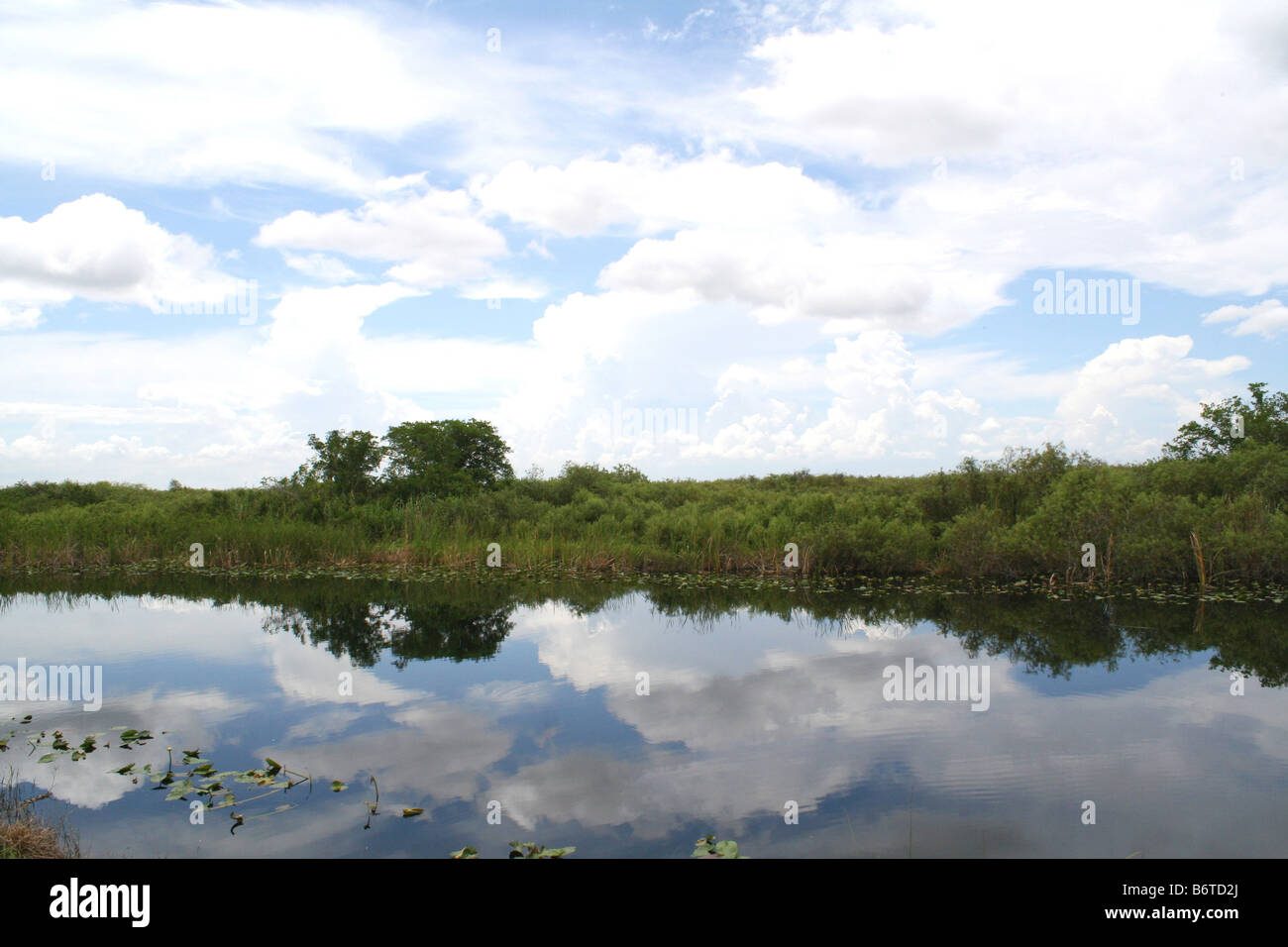 Tranquil Landscape of River Reflecting the Clear Blue Sky and Clouds ...