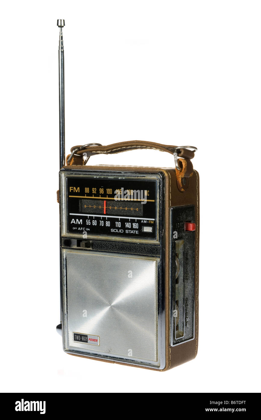Vintage retro portable transistor radio isolated on white background Stock  Photo - Alamy
