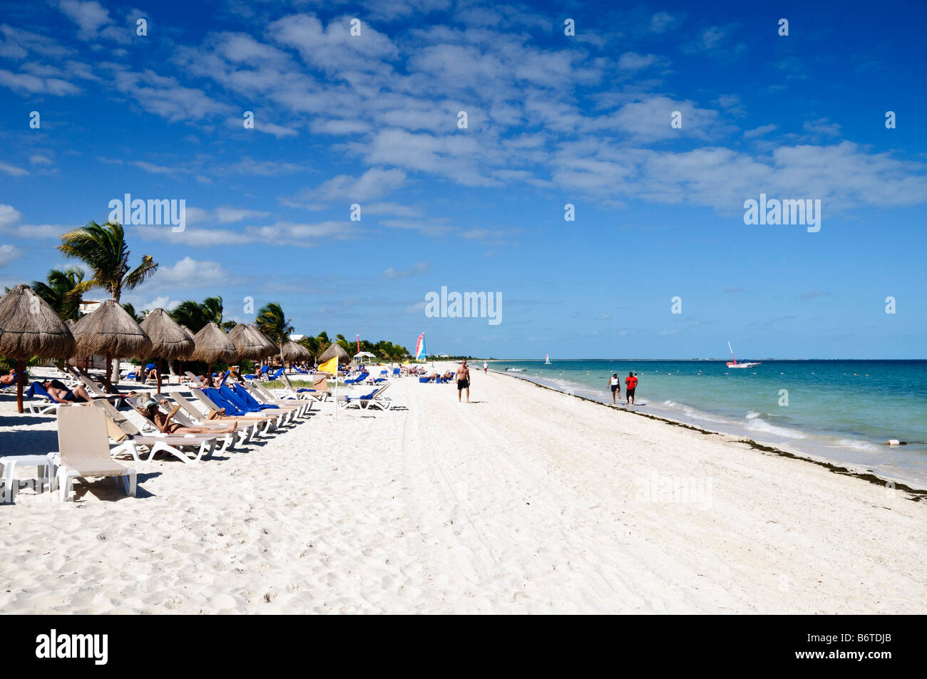 The white sandy beach at Excellence Playa Mujeres Resort at Playa Mujeres, north of Cancun, Quintana Roo, Mexico Stock Photo