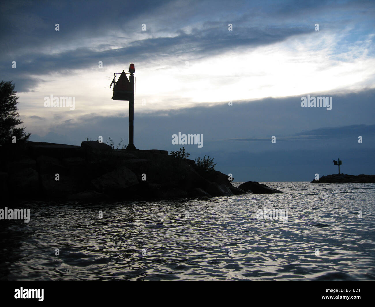 Navigational beacon at entrance to New Buffalo Michigan harbor Stock Photo