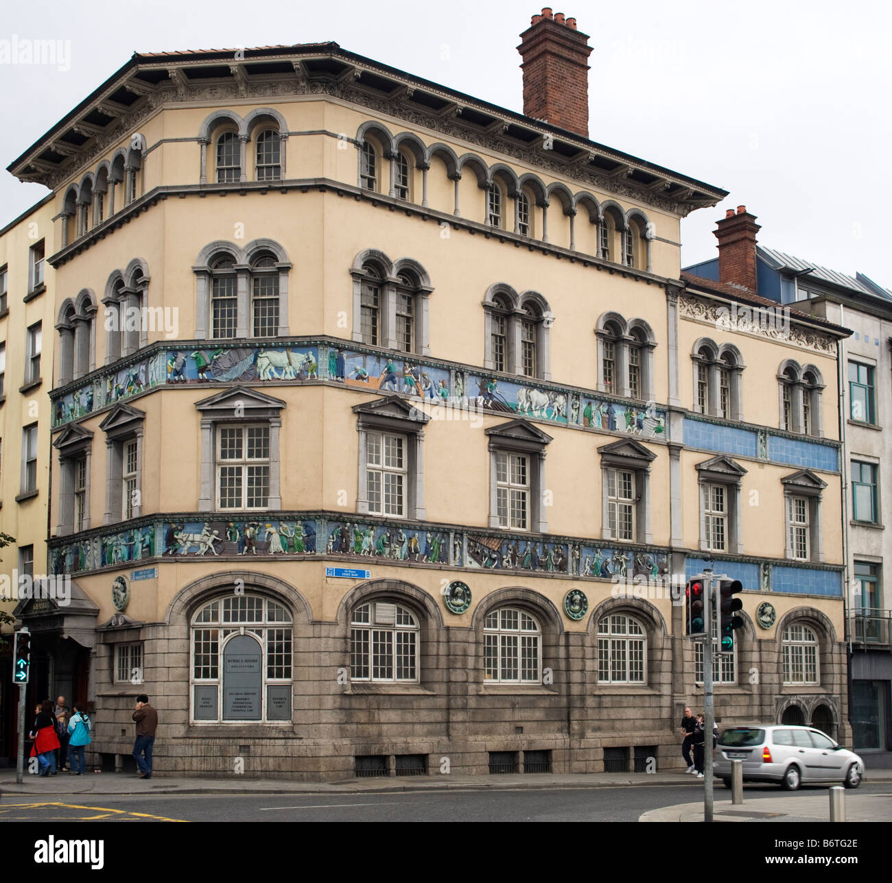 Sunlight Chambers (1901), Essex Quay, Dublin, Ireland.  The frieze portrays the history of soap manufacture. Stock Photo