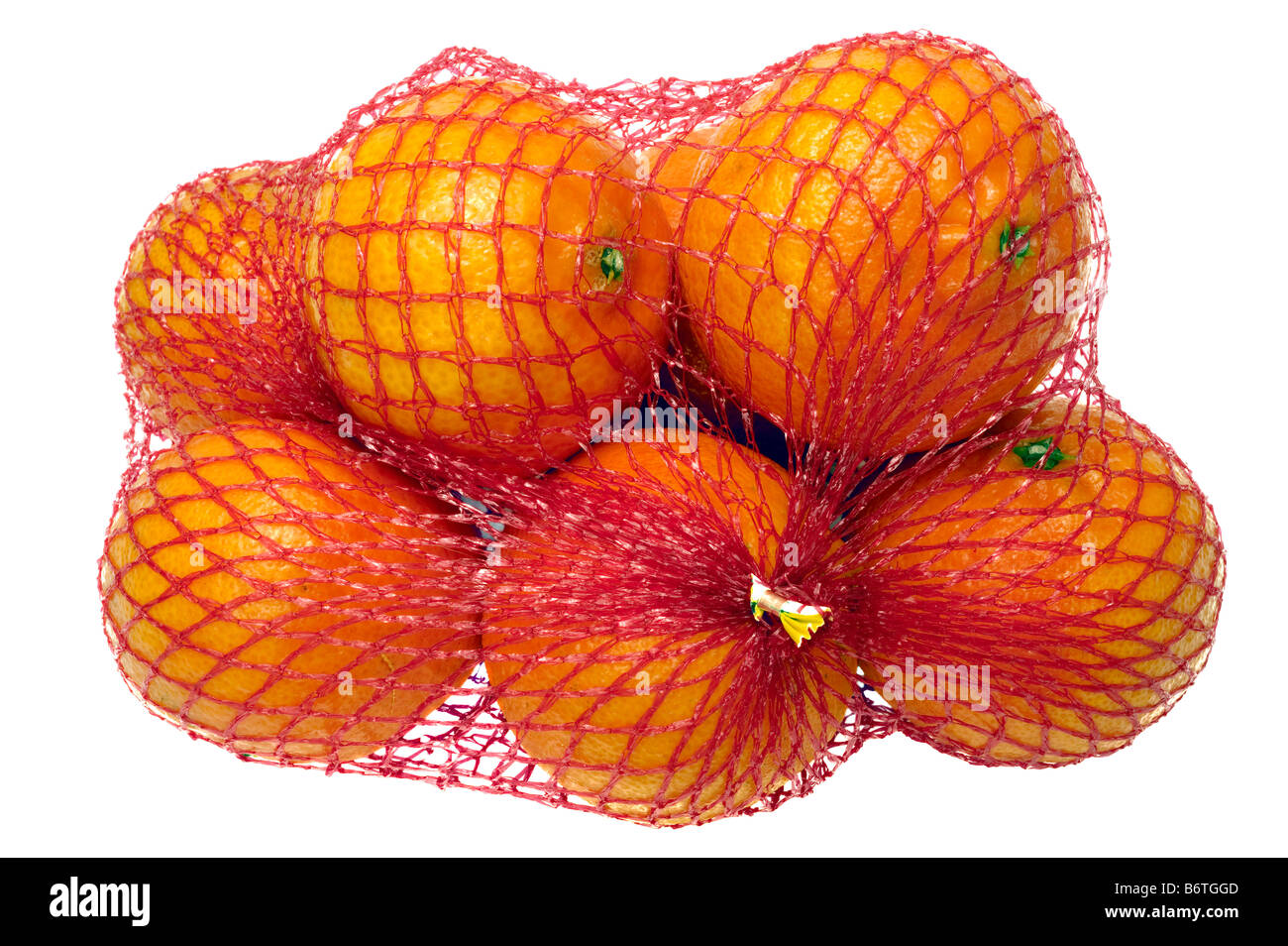 A pack of Clementines in a red mesh net bag Stock Photo