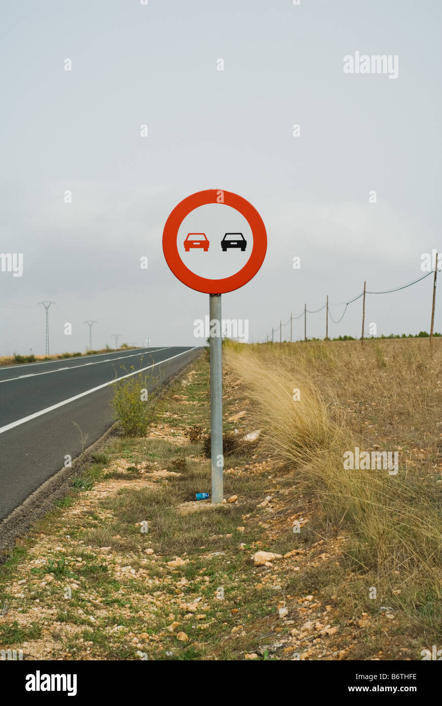 Spanish Road Sign in Almansa, Spain Stock Photo