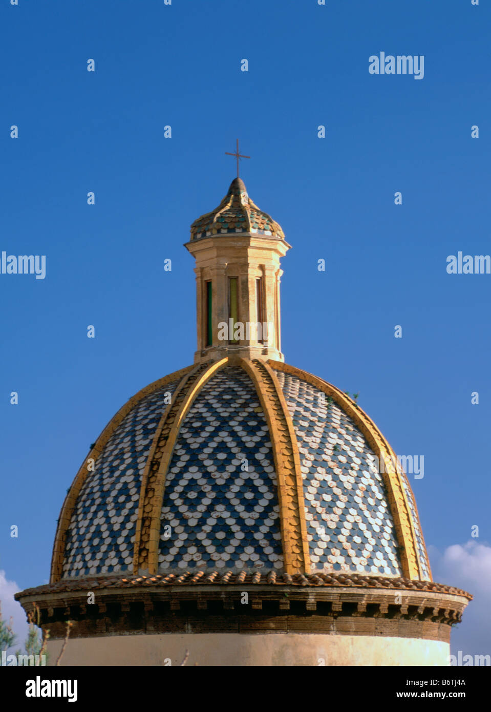 Tower and dome of San Gennaro Church in Praiano at Amalfi Coast Campania region Italy Stock Photo
