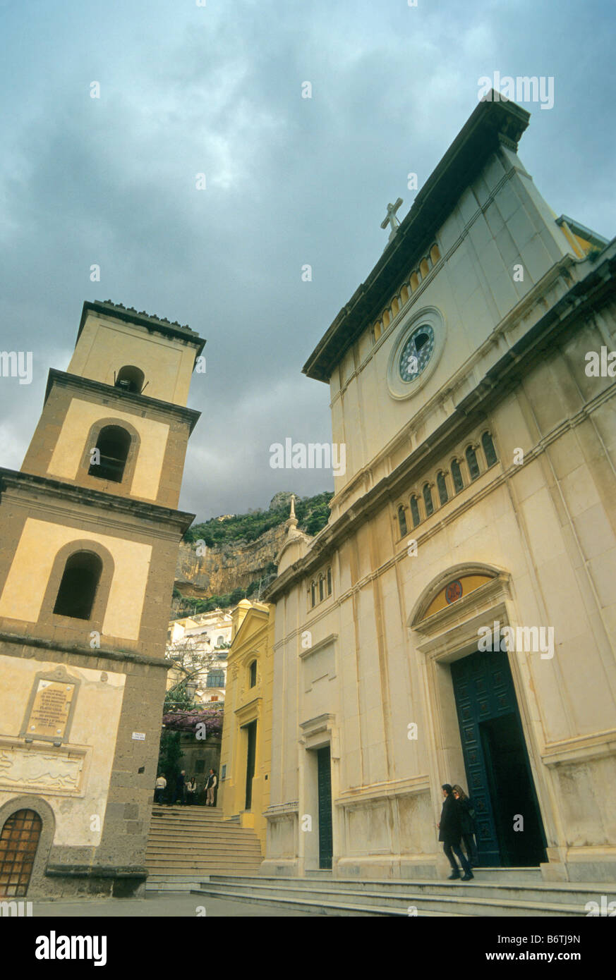 Santa Catarina Church and belfry at Piazza Gioia in Positano at Amalfi Coast Campania region Italy Stock Photo
