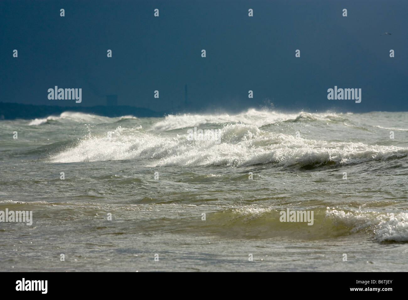 Large swells forming on Lake Michigan just west of the New Buffalo city beach Stock Photo